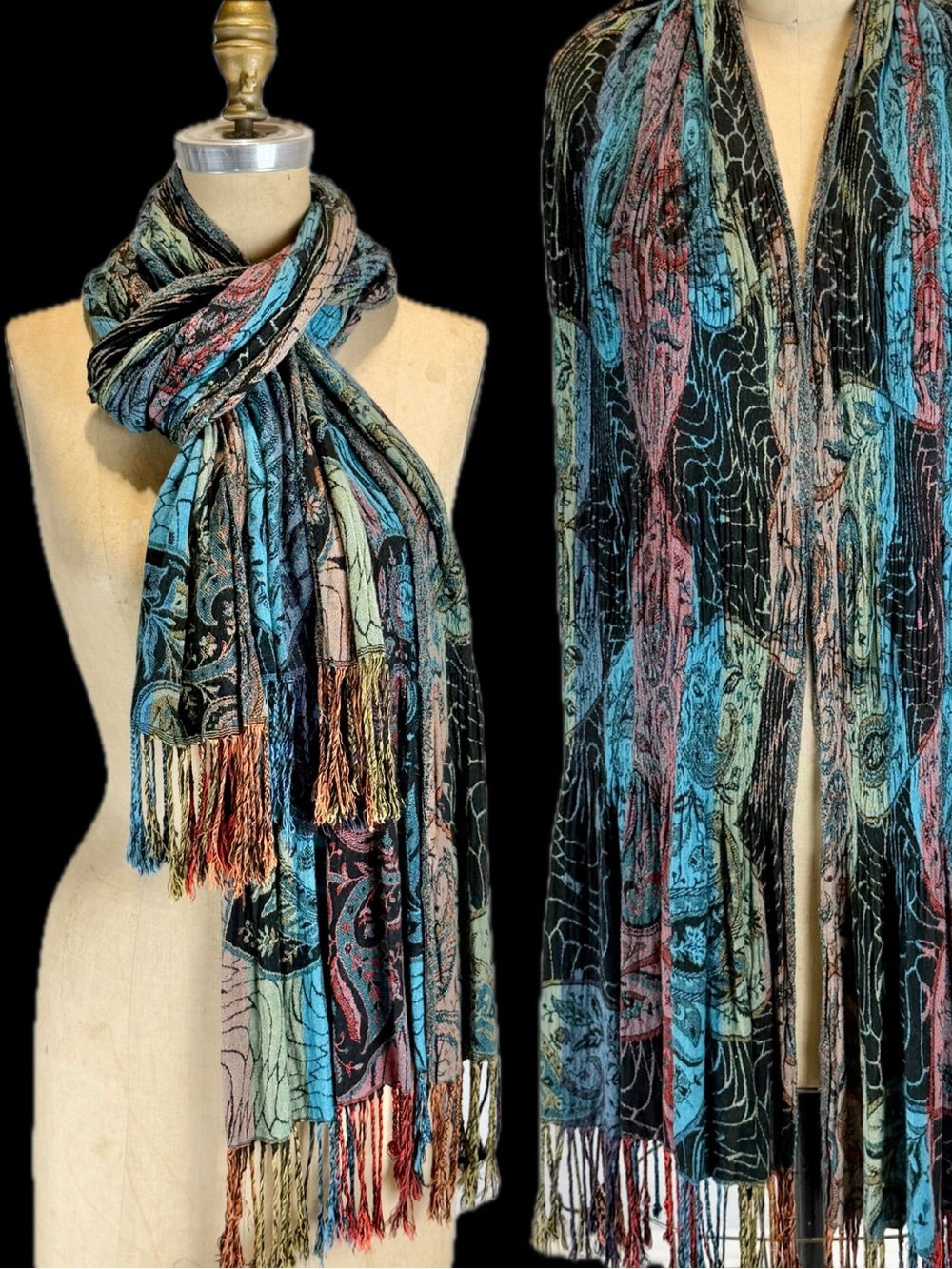 Fringe scarf wrap long wide moody artistic all season lightweight boho fairycore